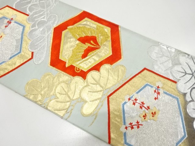 JAPANESE KIMONO / ANTIQUE FUKURO OBI / SILK / WOVEN PAULOWNIA & BUTTERFLY